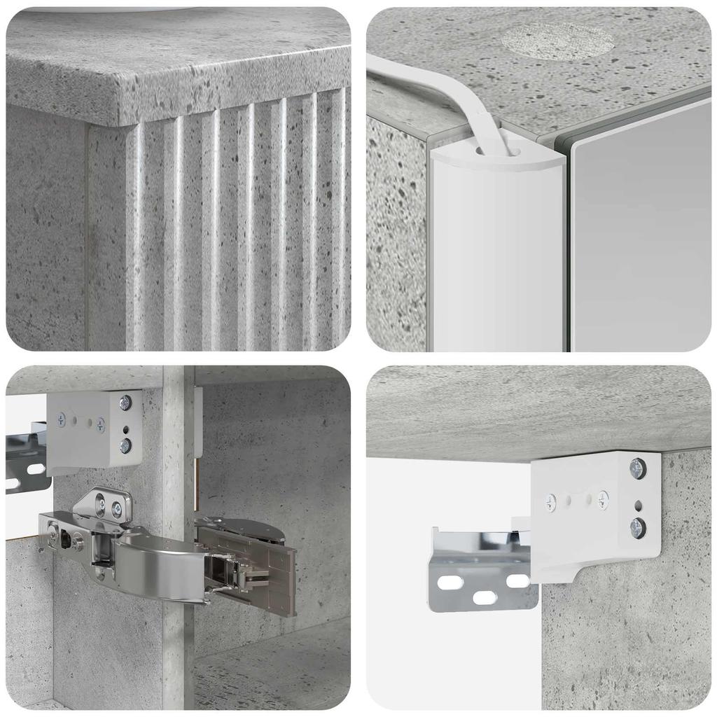 Bathroom Furniture Set 4 pcs Concrete Grey Engineered Wood and Glass
