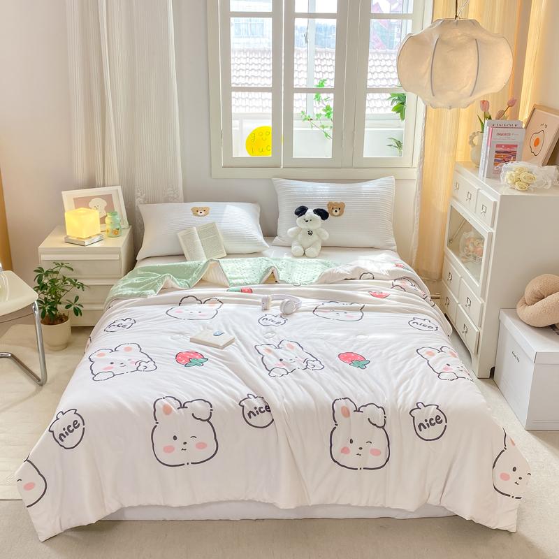 Cartoon Rainbow Bear Summer Quilt 100% Cotton Air Conditioning Thin Quilt for Kids Teens Multi-functional Nap Quilted Quilt