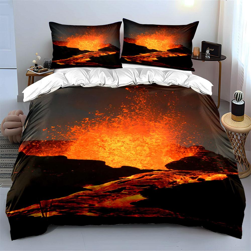 Fiery lava explosion scene. Bedding sets Duvet cover sets Duvet covers Pillowcases(1*Duvet Cover 2*Pillowcases without duvet insert)