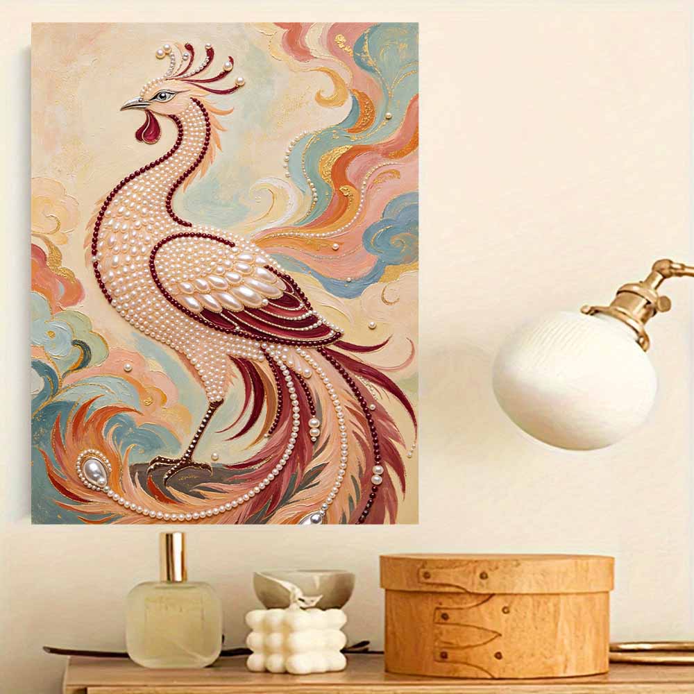 Phoenix Pearl Kit 5D DIY Round Rhinestone Art Craft for Adults Home Wall Decoration Beginner Friendly Frameless Design