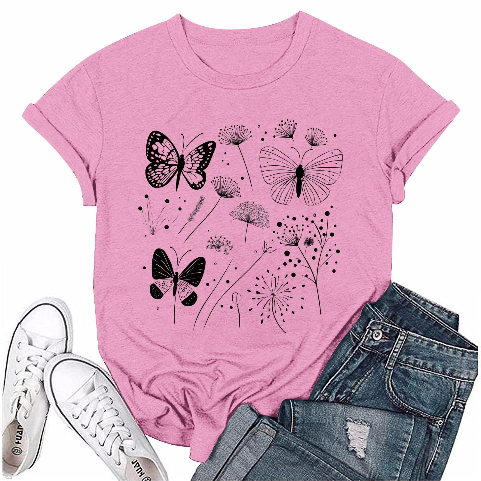 

Женская мода повседневная футболка с круглым вырезом и короткими рукавами, топ, футболка, топ S розовый