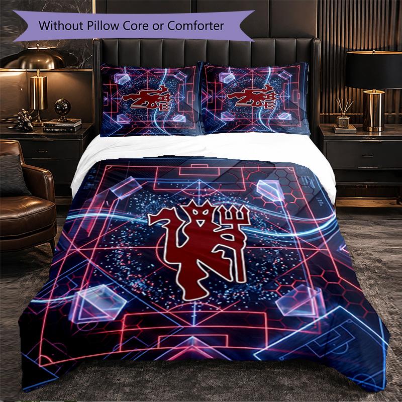 Set Lenzuola Manchester United Modello 3 Pezzi Morbida Copripiumino in Microfibra con Federe per Camera da Letto