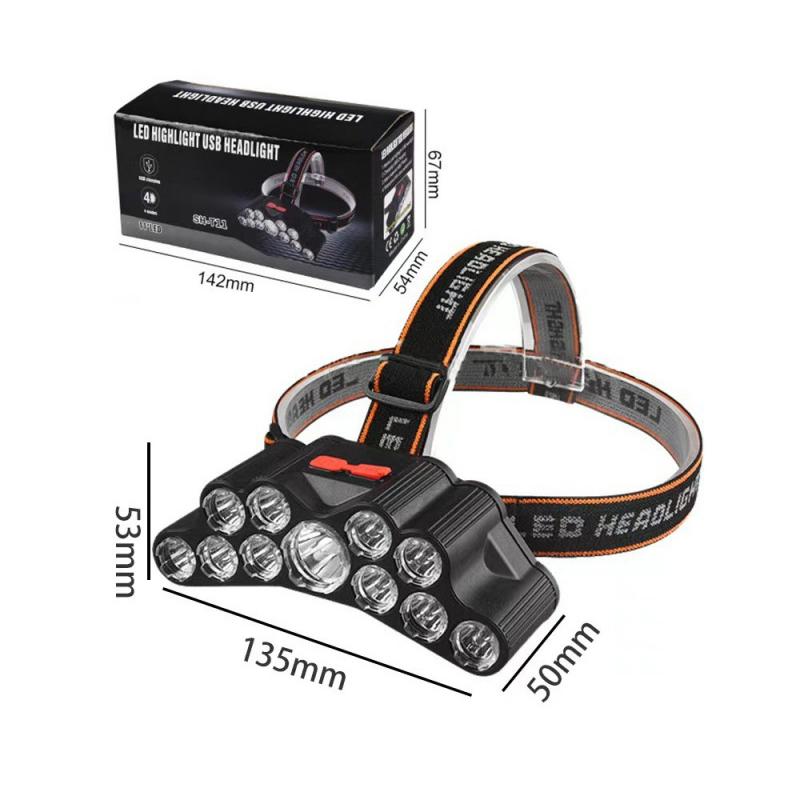 USB Rechargeable Headlight 11 LED Headlamp Strong Light Head Lamp Waterproof Built-in Battery Fishing Flashlight Outdoor Lantern