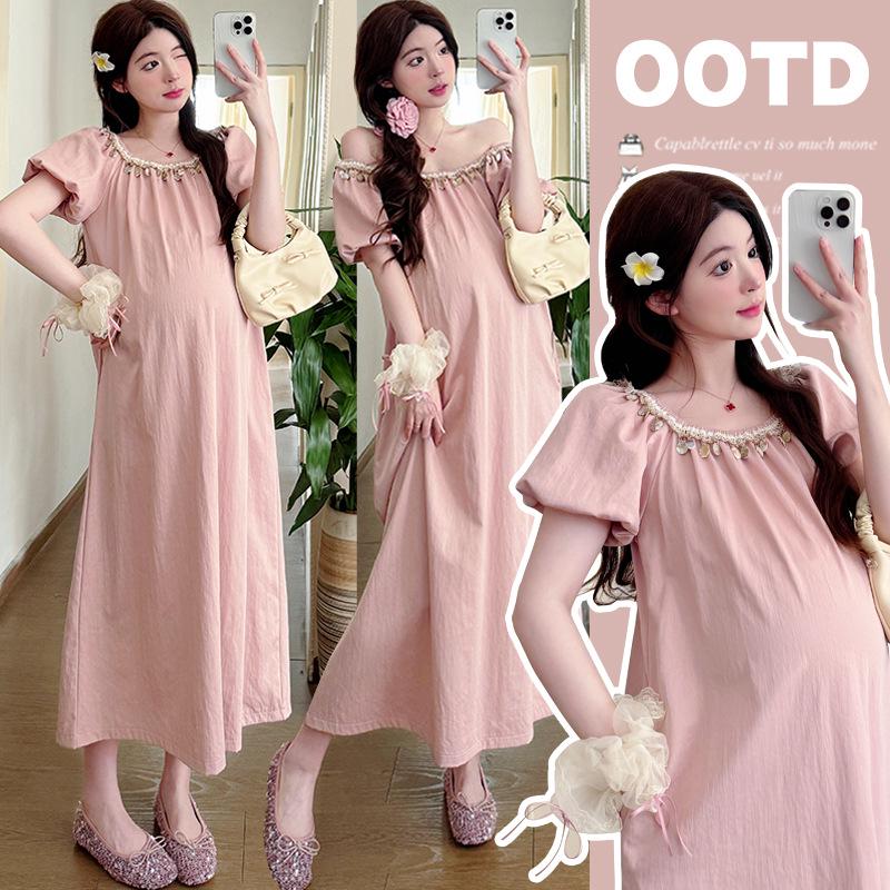 2026 Retro French Slimming Maternity Dress - Short Sleeve Summer Wear 2XL