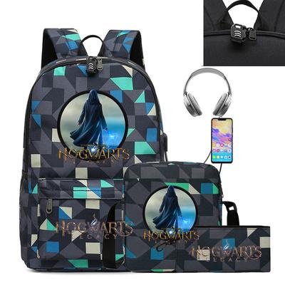 Video Peripheral Hogwarts Legacy Printed School Bag 3-Piece Casual Shoulder Bag Backpack Usb
