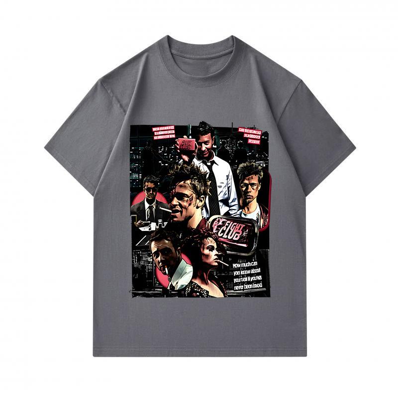 Men's 100% Cotton Crew Neck Short Sleeve T-Shirt, Fight Club Movie Vintage Retro Graphic Print Casual Comfortable Tee for Daily Street Wear