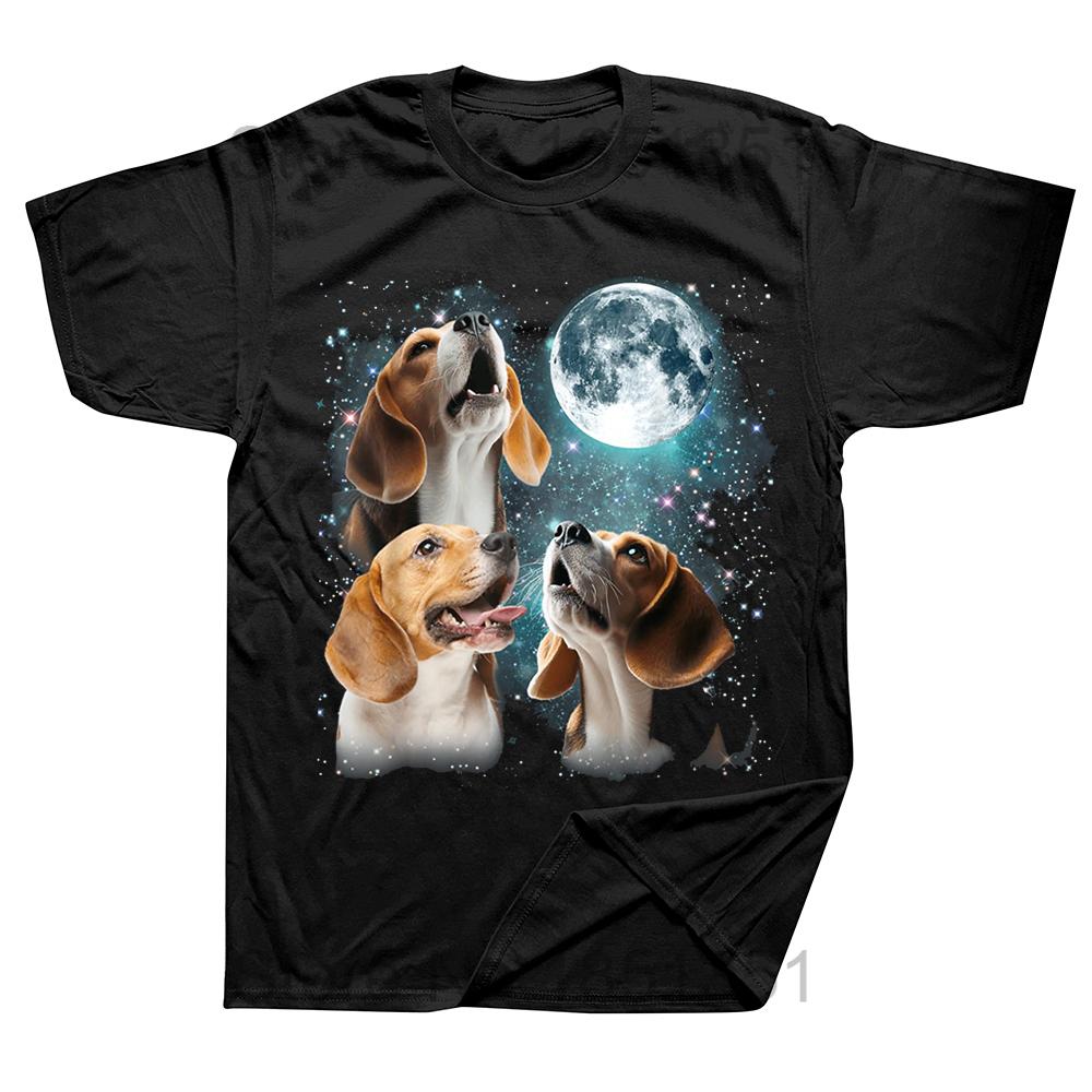 Funny 3 Beagle Moon Howling Beagle Head Dog Fathers Day Puppy T Shirt Men Cotton Tshirt Streetwear Short Sleeve Swimming Tshirt