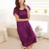 Solid Color Ice Silk Summer Nightdress - Short-Sleeved Pajamas for Women, Plus Size, Long Home Wear