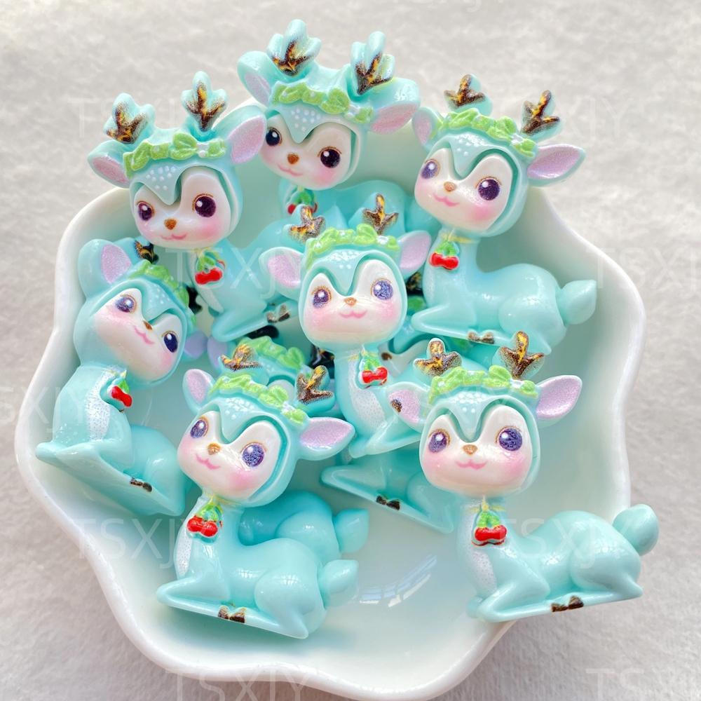 10PCS New Colorful Cute Cartoon 3D Animal Sika Deer Flat Back Cabochon Stone Scrapbook DIY Decor Figurines Crafts Accessories
