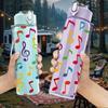 1PC Color Music Note Art Pattern Print 750ml Color Plastic Sports Water Bottle Leakproof Flip Straw Lid Suitable for Sports Office Home Use