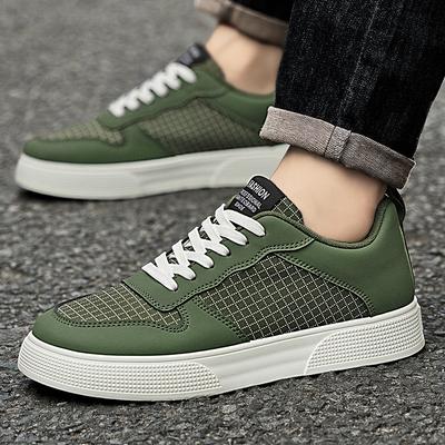 Green Men PU Leather Sneakers Man Breathable Fashion Vulcanized Shoes Zapatillas De Hombre Tenis for Men White Size 48