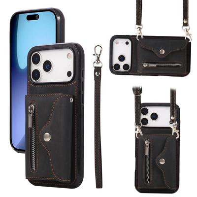 Crossbody Case for iPhone 17 Pro Max 16E Air 16 Pro 15 Plus 14 13 Mini 12 11 Lanyard&shoulder Strap Leather Card Holder Wallet