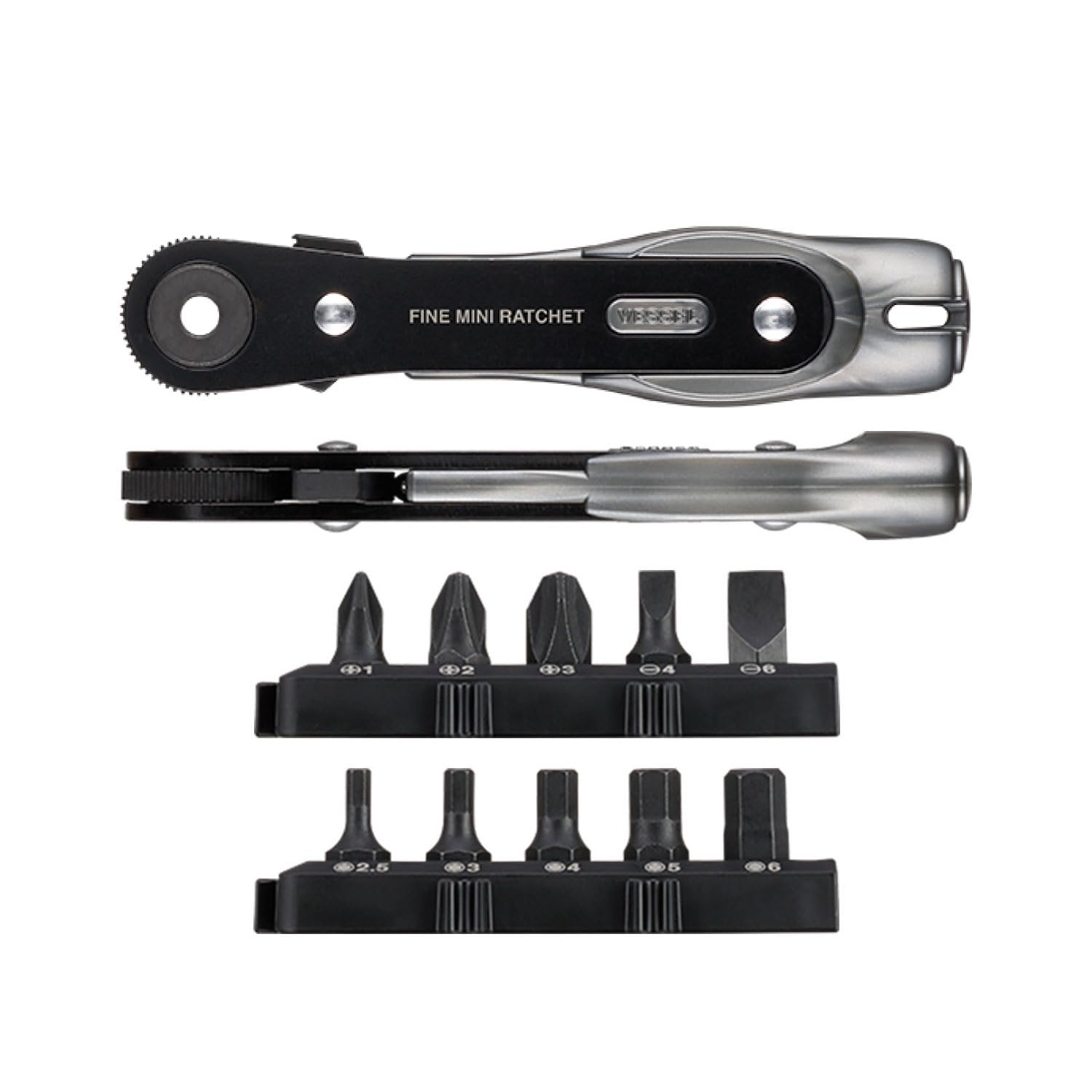 VESSEL Fine Mini Ratchet Straight with 10 Ultra-thin Screwdriver, Type, Bits, TD-25 чёрный
