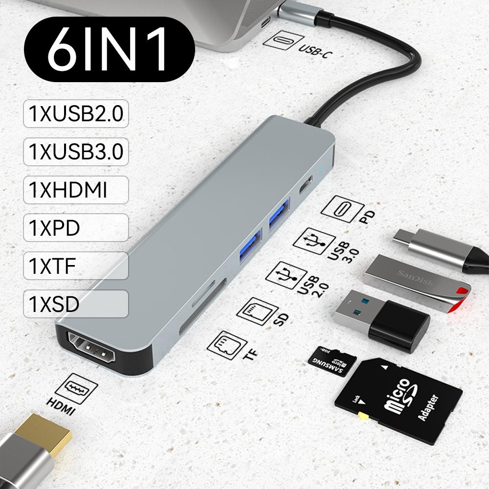 USB C Hub 7 In 1 Type C To HDMI With SD TF Cards Reader PD 100W Power 4K 60hz HDMI Docking Station 2-USB 2.0 for Laptop PC Macbook