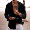 Summer Men's Solid Color Loose Single Breasted Lapel Cotton-Linen Long-Sleeve Shirt