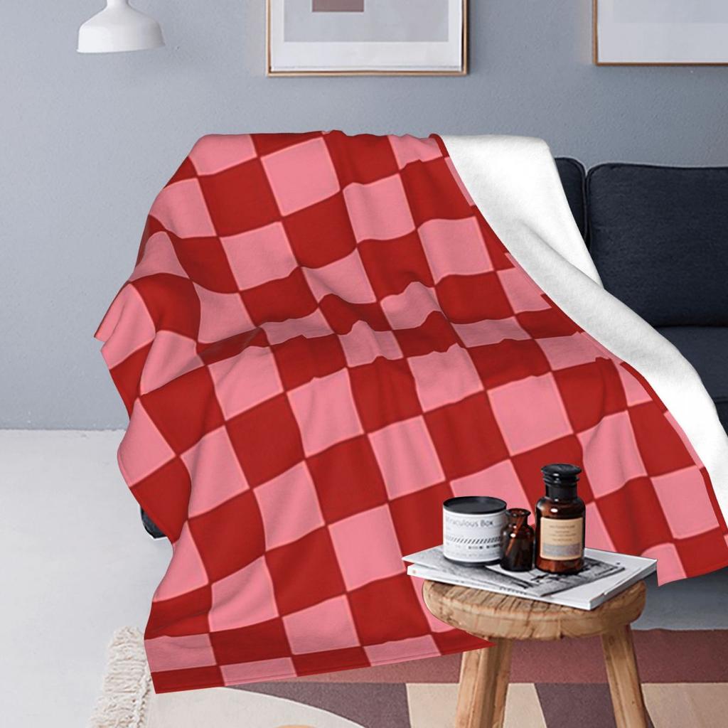 Roze en Rood Geruite Dekens Fleece Sofa Plaid Multifunctioneel voor Huis Slaapkamer Buiten Plaids Bedsprei Dekbed