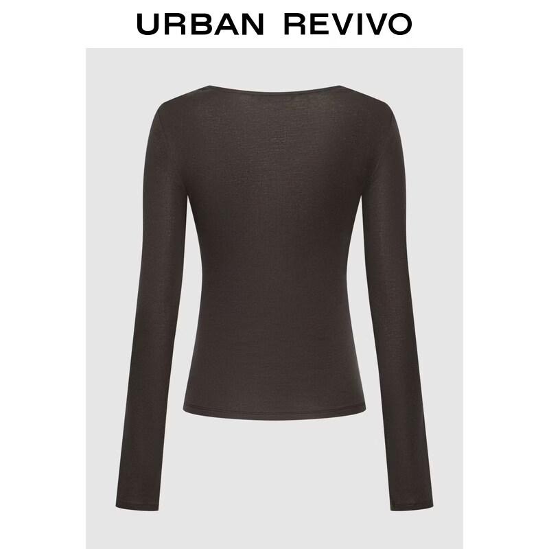 UR 2026 Spring Lace Splice Cowl Neck Pleated Slim Fit T-shirt