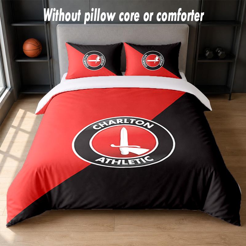 Charlton Athletic FC Design Bed Bedding Set 1 Duvet Cover + 2 Pillowcases Soft Breathable Household Bed Linens