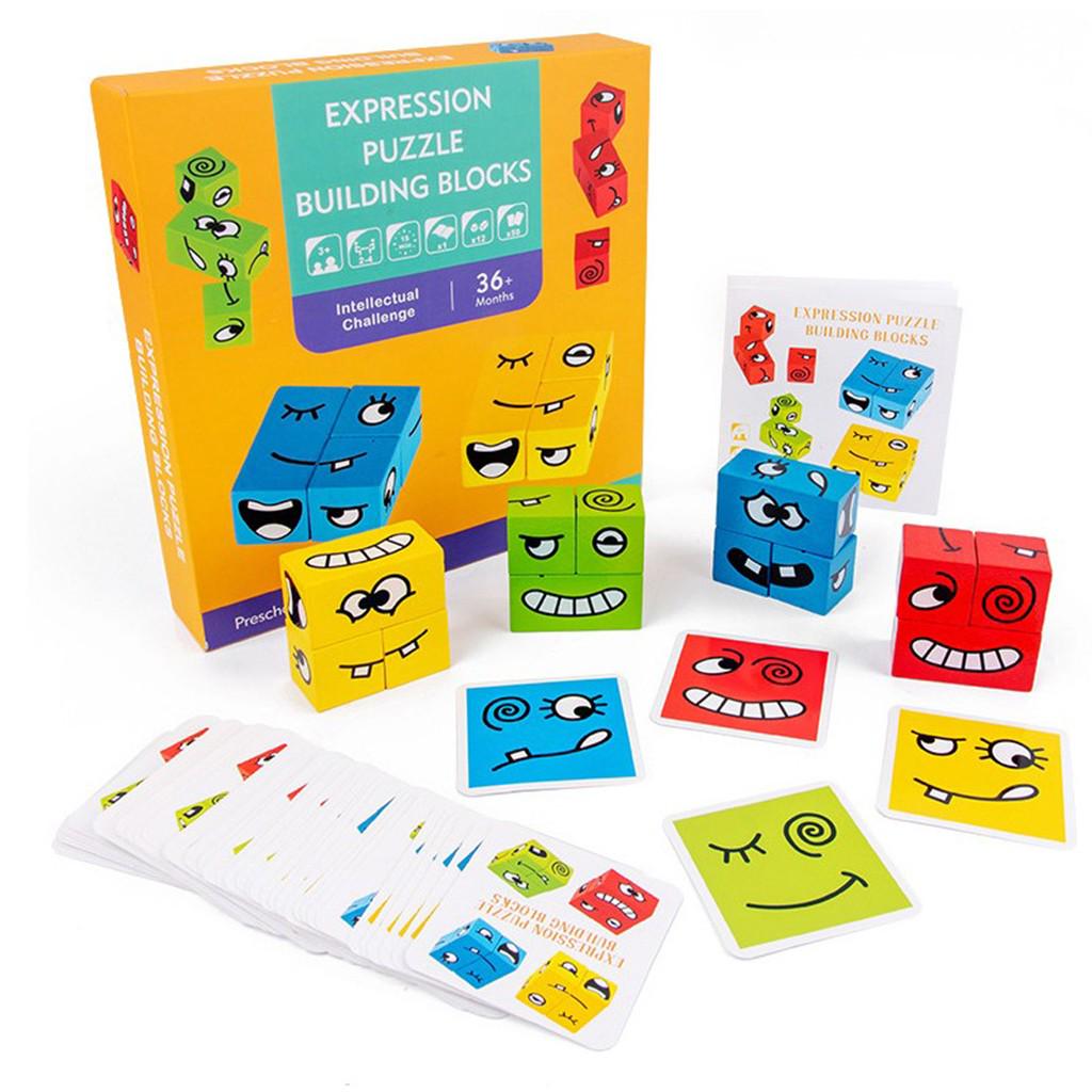 Funny EXpression Puzzle Colorful Building Blocks Educational Montessori Toys