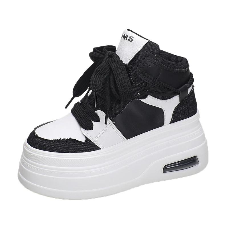 Fashion Fashion Women Chunky Platform Motorcycle Boots White 7CM Lace Up Thick Bottom Shoes Woman Autumn Winter Ankle Botas De Mujer