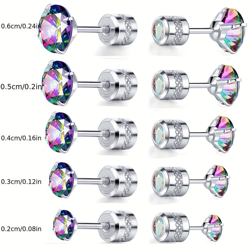 Titanium Steel Double-headed Zircon Stud Earrings Cylindrical Four-claw Stainless Steel Earrings Piercing Jewelry