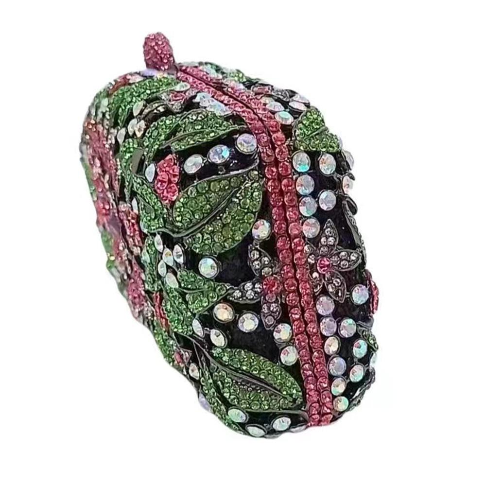 Green/Pink Flower Crystal Evening Bag Clutches Floral Wedding Party Bags Rhinestone Chain Clutch Handbags  Banquet Dinner Purses