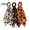 Halloween Ribbon Scrunchie Satin Scrunchies for Women, Funny Pumpkin Printed Elastic Hair Ties, Soft Ponytail Holders, Decorative Accessories