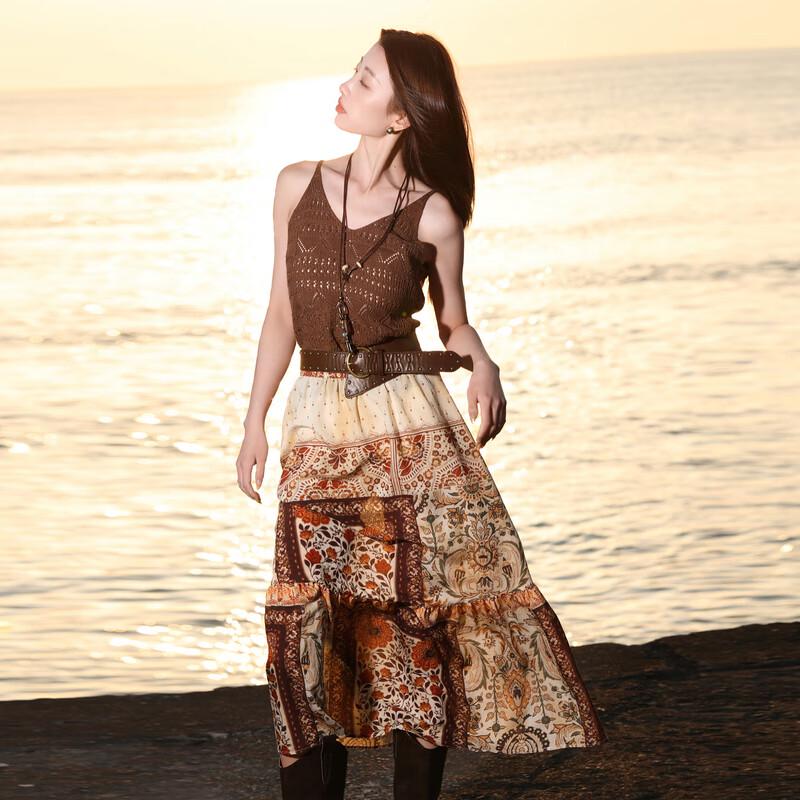 

Sancai 2025 Autumn Plus Size Bohemian A-Line Floral Long Skirt 2XL 175/84B