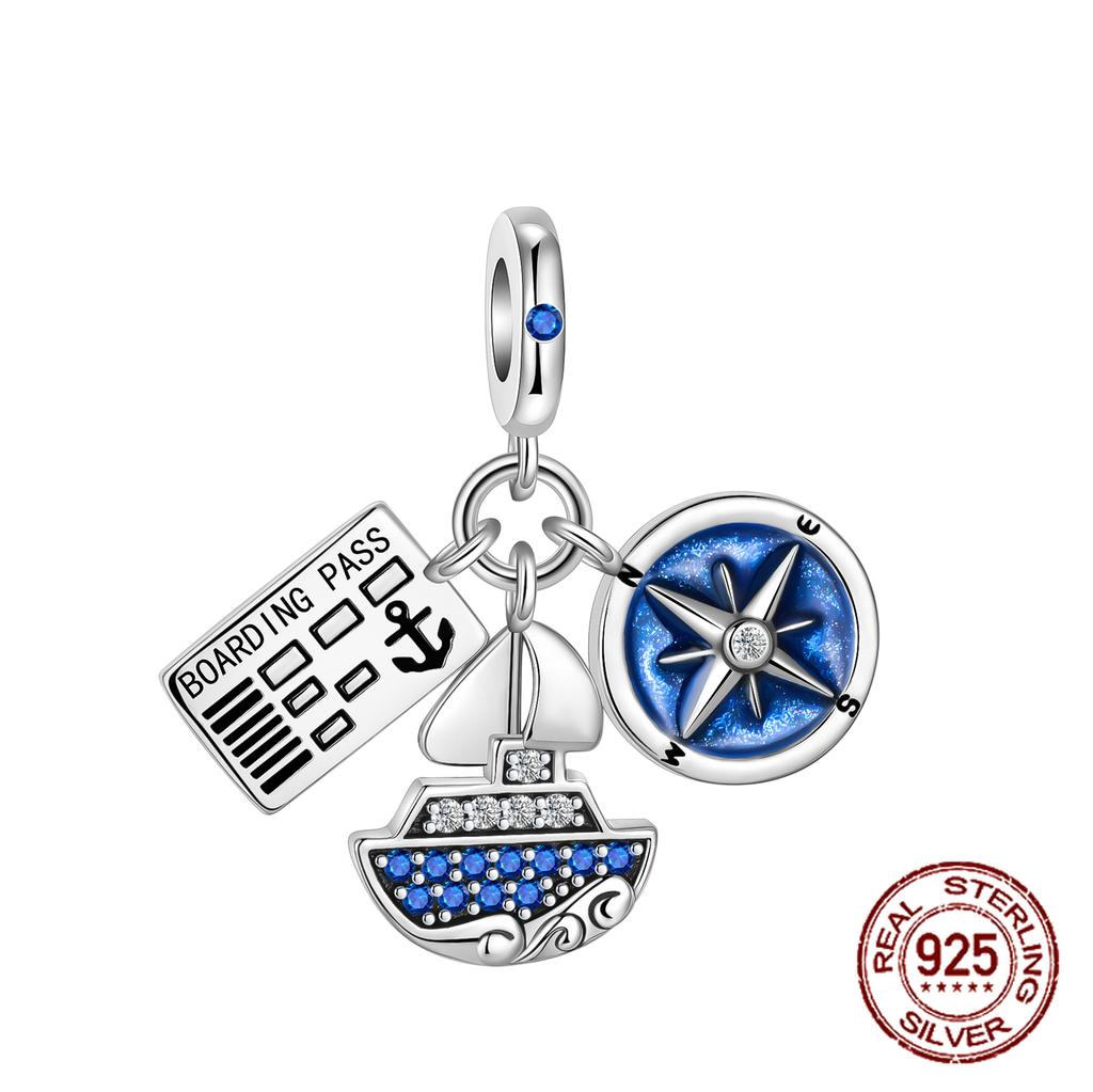 Copper Rudder Anchor Blue Cruise Ship Spacer Beads Pendants Charms Fit Original Bracelets Diy Jewelrymaking