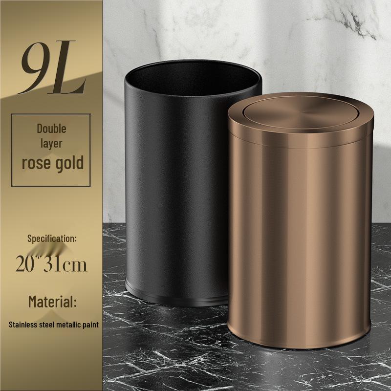 Stainless Steel Swing Lid Trash Can for Home and Kitchen, Light Luxury Design for Bathroom and Living Room.