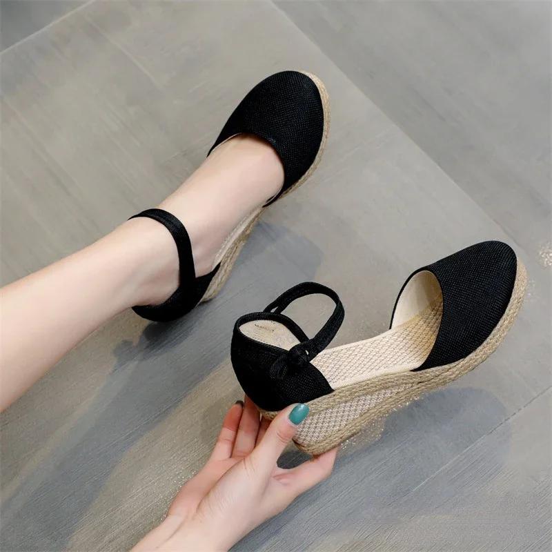 Heeled Sandals Women Wedges Espadrilles Summer Shoes Ladies Comfort Casual Closed Toe Sandal Pumps Heels Party Shoes Footwear