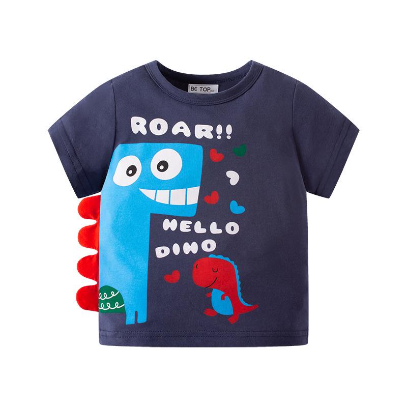 

Детская мультяшная хлопковая футболка с динозавром - Мальчиковая футболка с коротким рукавом и круглым вырезом в корейском стиле 120 cm