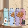 1PC Cat Cow Farm Animal Cartoon Pattern 750ml Color Plastic Sports Water Bottle Leakproof Flip Straw Lid Suitable for Sports Office Home Use