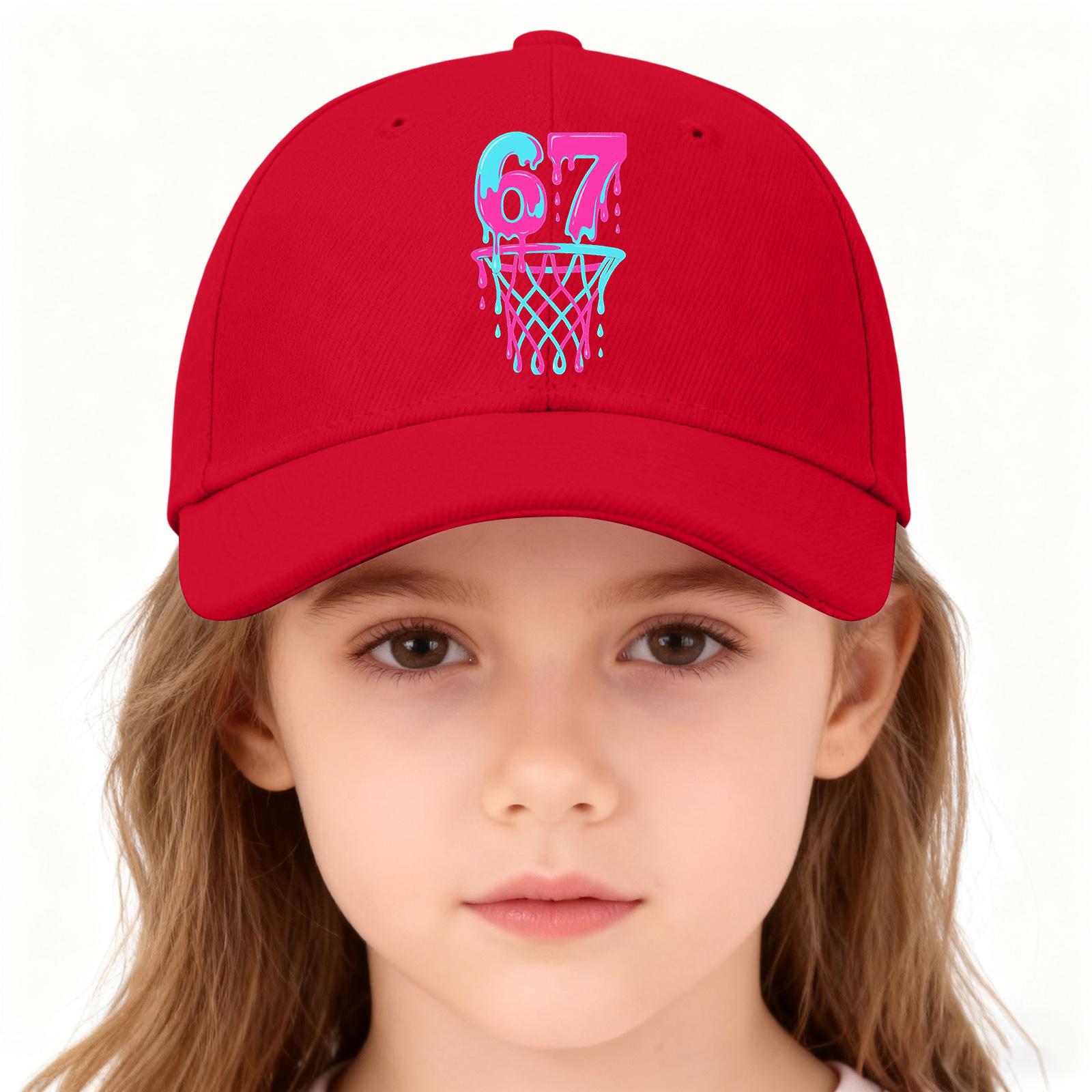 

Kids Baseball Cap Adjustable Sun Hat with Basketball Net Number Embroidery Lightweight Breathable Cotton Fabric for Outdoor Activities червоний