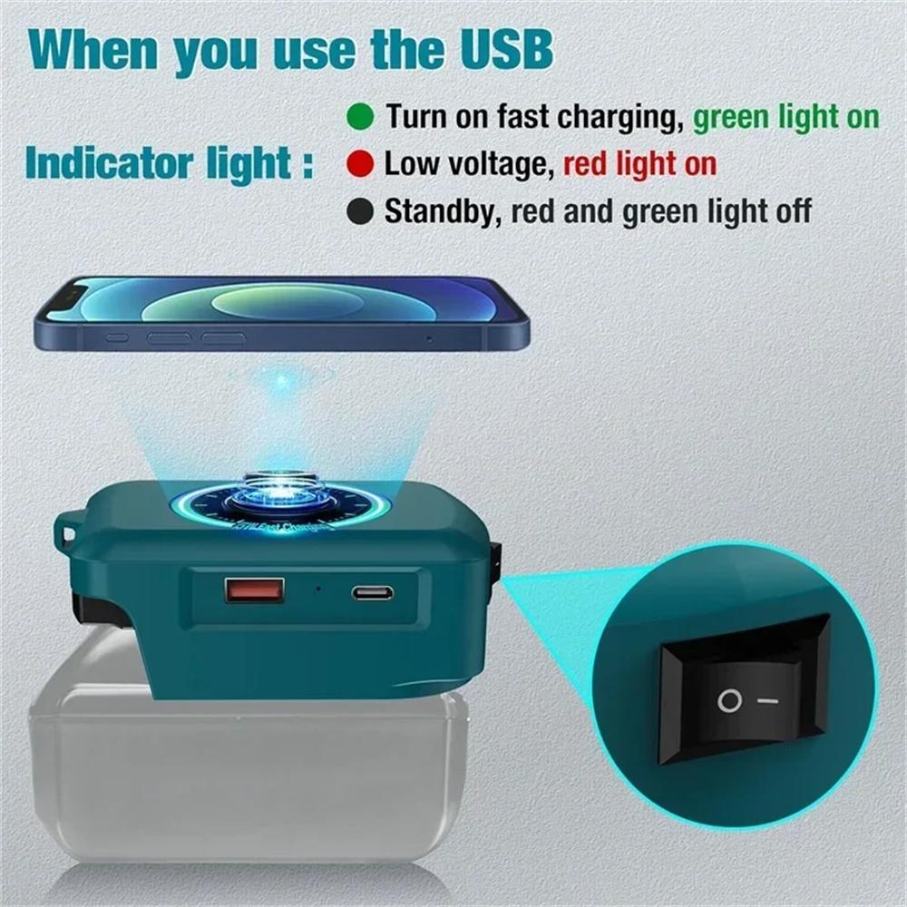 Wireless Charger With Type-C &USB Charge Ports For Makita 18V Li-ion Battery