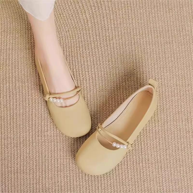 Flat-soled Women's Single Shoes, New Spring and Autumn Pearl Flat-soled Soft-soled Non-slip and Comfortable Women's Shoes