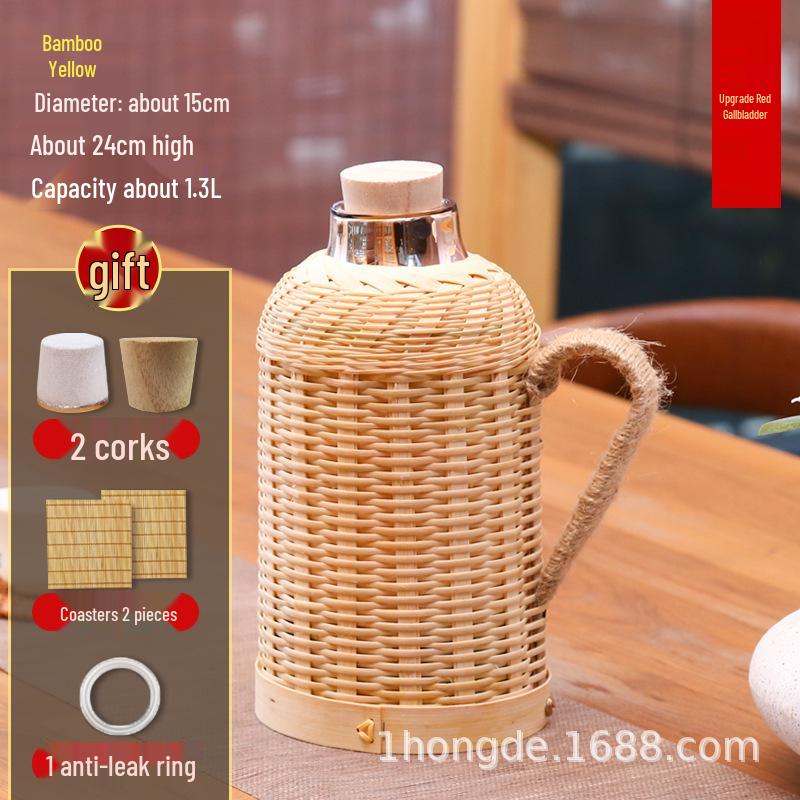 Bamboo Woven Retro Hot Water Bottle Kettle – Old-fashioned Teahouse Thermos