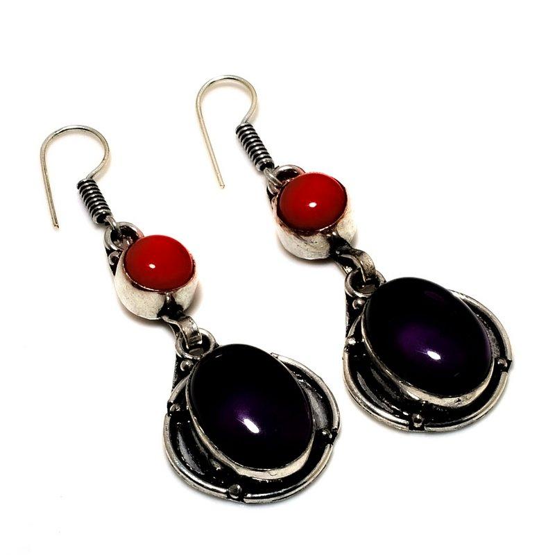 

Ювелирные серьги с аметистом и красным кораллом 925 пробы, посеребренные, 2,27 дюйма