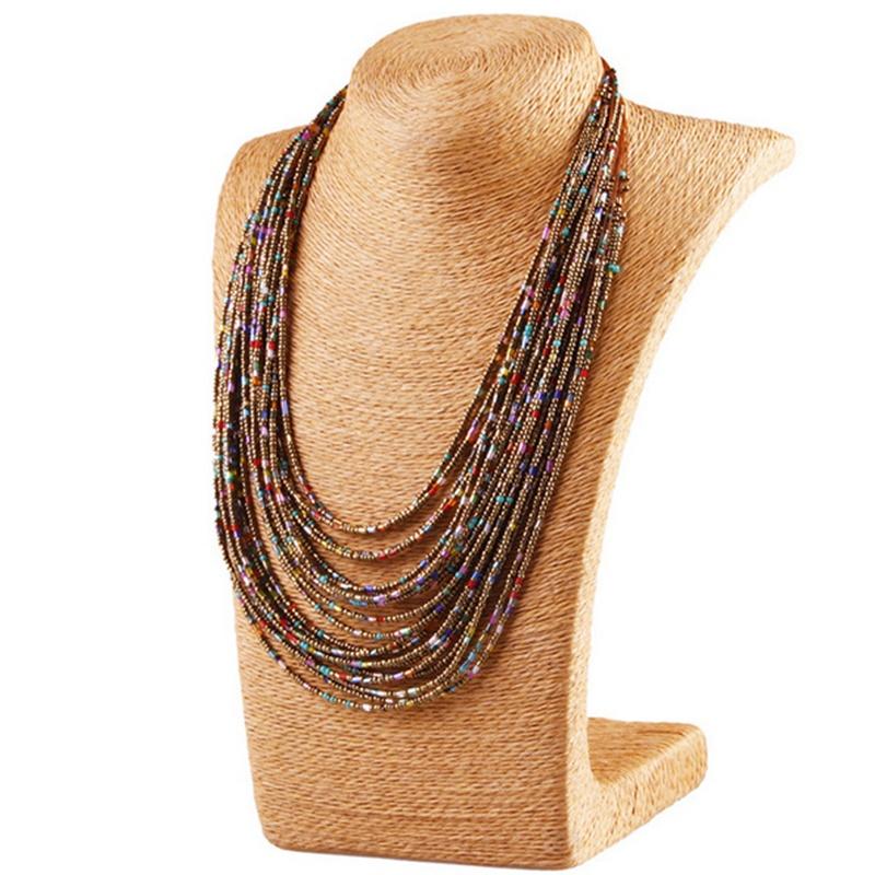 Mode Damen Mix Farbe Mehrschichtige Rocailles Choker Klobiger Anhänger Bib Halskette