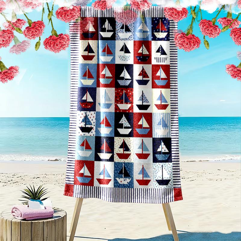 Nautical Theme Print Beach Towel, Large Soft Quick Dry Towel for Beach Camping Swimming