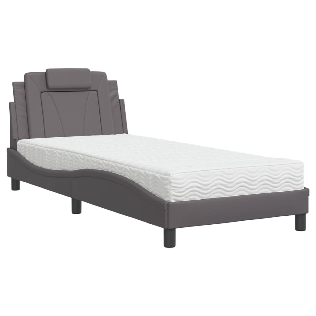 Vidaxl Bed With Mattress, Grey, 80X200 Cm, Faux Leather