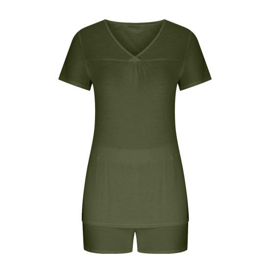 2 Pcs/Set Women Summer Pajamas Suit V Neck Short Sleeve Sleepwear Set Homewear Top Shorts Set Loose Shorts Set Casual Sport Outfit