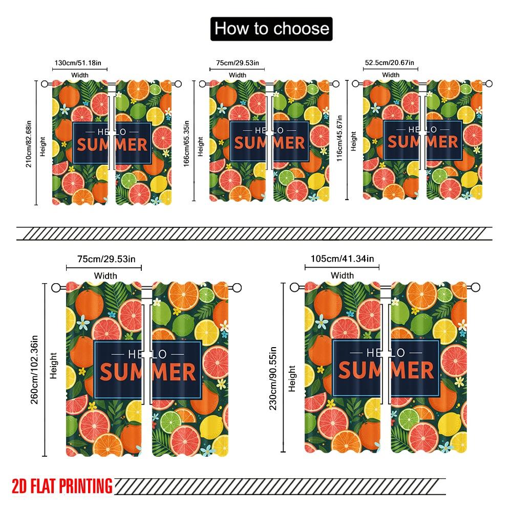 2pcs 2D Flat Printing Scene Curtain Summer Fruits Floral Vibes Polyester Without Electricity Festive Wall Decor for Holiday