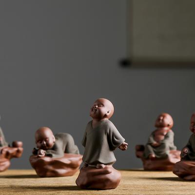 Ceramic Small Monk Car Decorations, Chinese Zen Purple Clay Sand, Lovely Tea Pet, Fengshui Zen Buddha Meditation