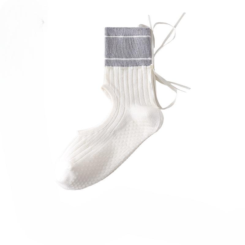 Female Professional Yoga Pilates Backless Drawstring Streamers Wicking Sweat Non Slip Boneless Floor Socks