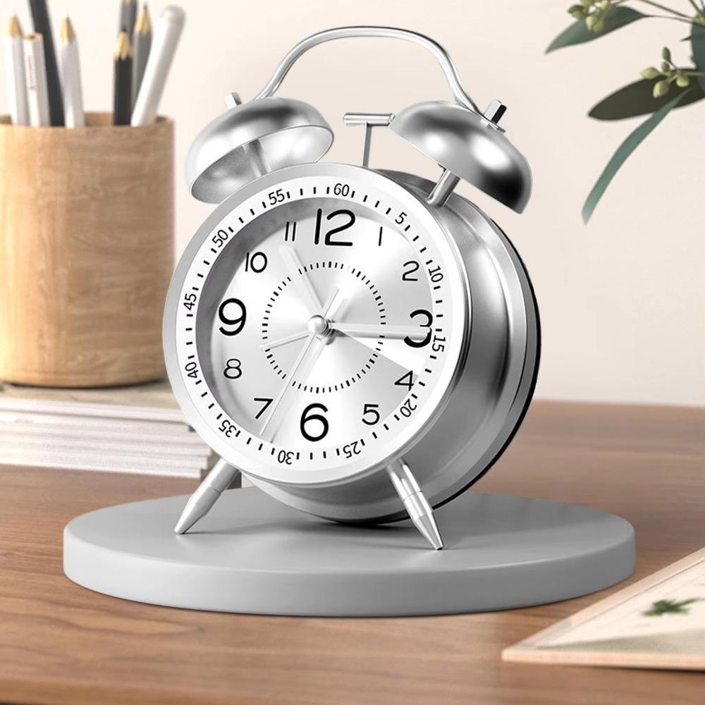 Metal Frame Bedroom Alarm Clock with Night Light Loud Alarm Clock Twin Bell Alarm Clock Desktop