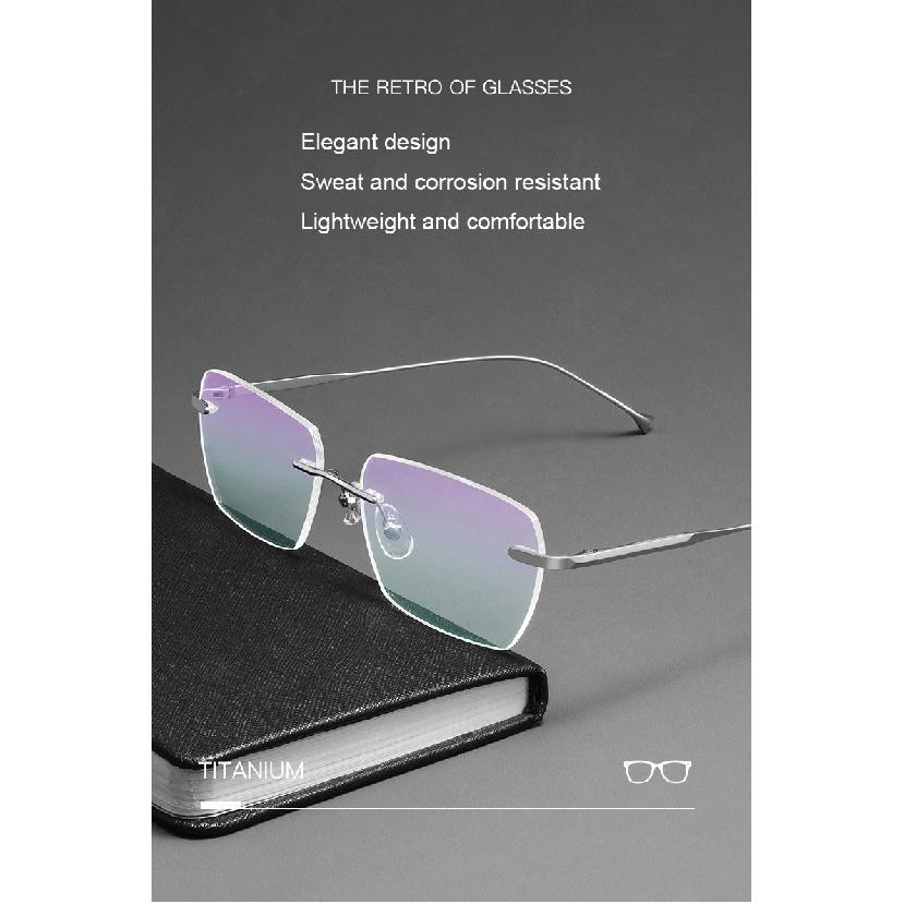 Men Pure Titanium Eyeglasses Frame Women Ultralight Rimless Glasses Blue Light Blocking Lens Prescription Myopia Reading Eyewear