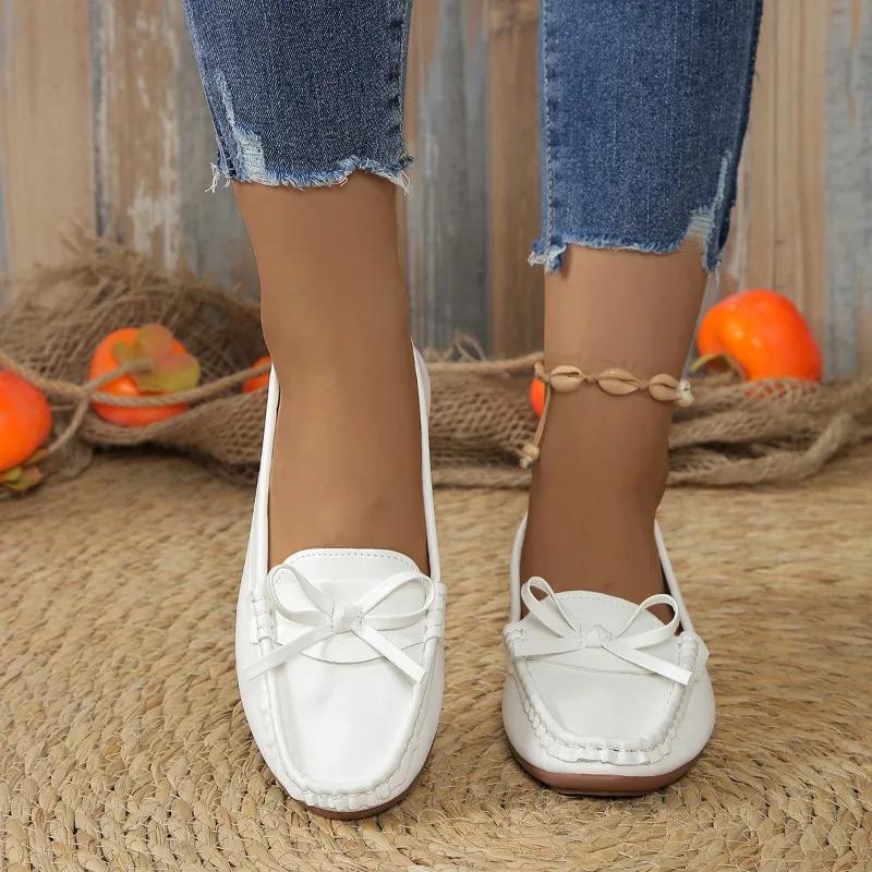 Fashion 2025 New Outdoor Comfortable Women's Slip On Casual Flats Round Toe Soft Bottom Bow Tie Sewing Flats for Daily Wear & Plus Size