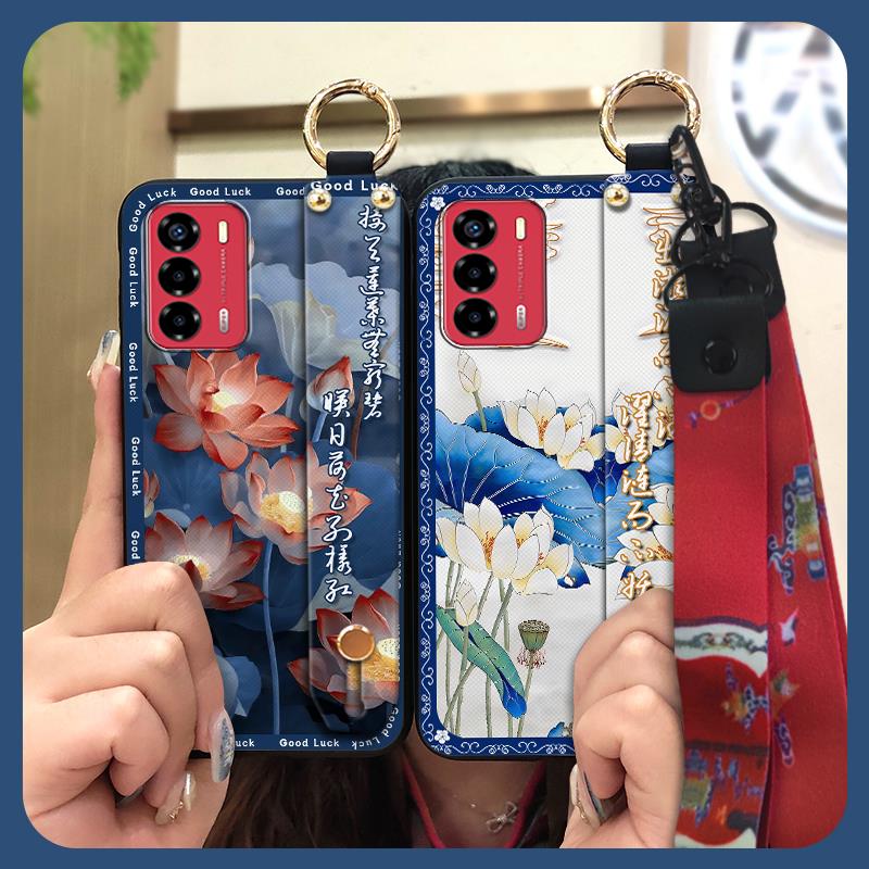 Elderly lady Durable Phone Case For ZTE Blade V40 Vita/A72 Wrist Strap Wristband For Mom Silicone Fashion Dirt-resistant