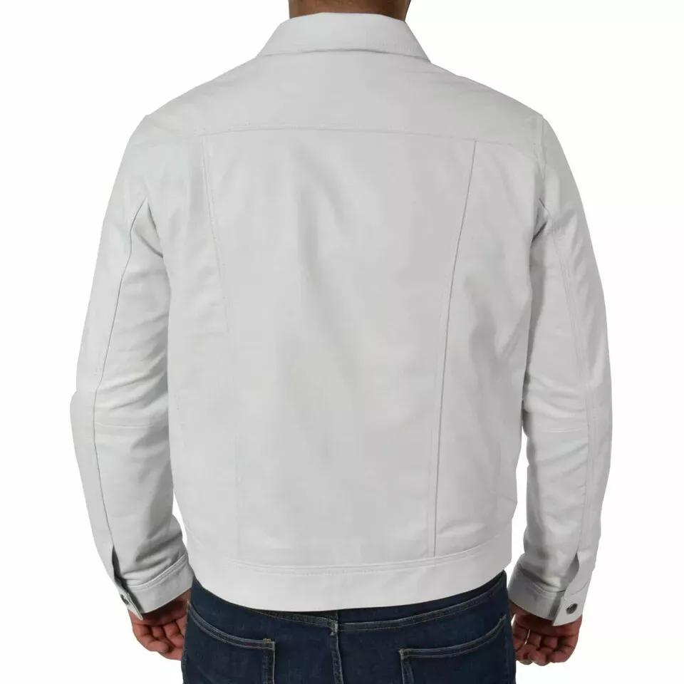 White Men's Leather Shirt Genuine Lambskin Leather Stylish Handmade Party Casual